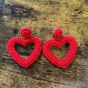 ❤️ Red Beaded Heart Drop Earrings Statement Valentine Romantic Style